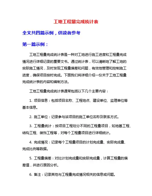 工地工程量完成统计表