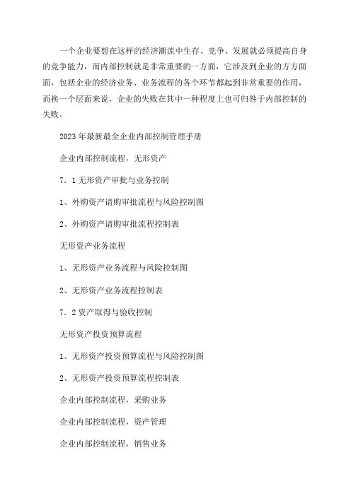 2023年最新最全企业内部控制管理手册(完整版)