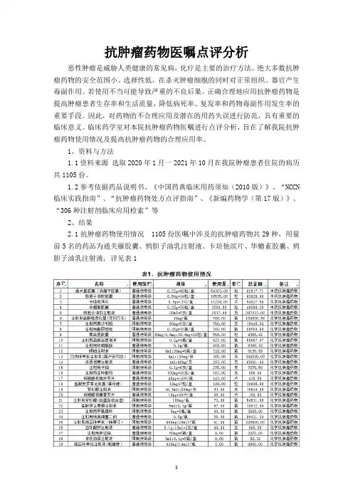 抗肿瘤药物医嘱点评分析