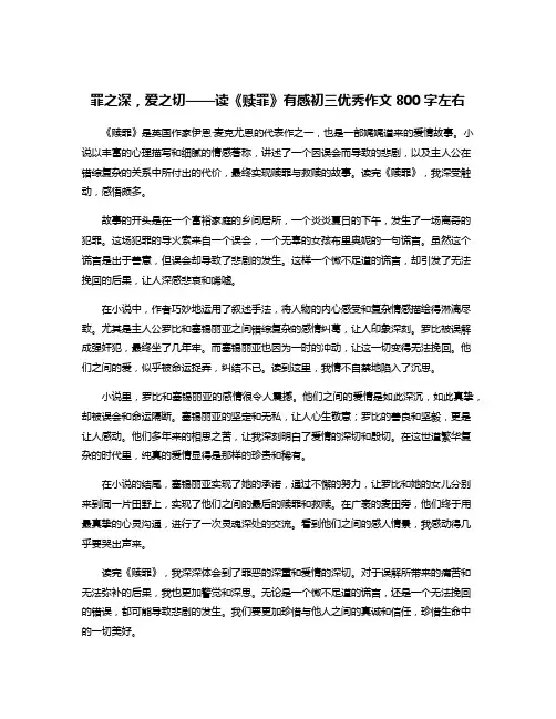 罪之深,爱之切——读《赎罪》有感初三优秀作文800字左右