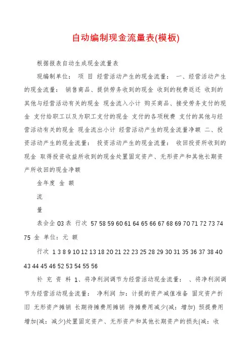 自动编制现金流量表(模板)