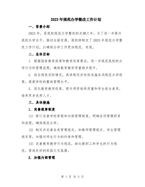 2023年规范办学整改工作计划
