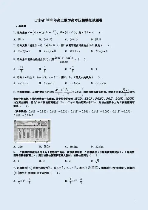山东省2020年高三数学高考压轴模拟试题卷附答案解析