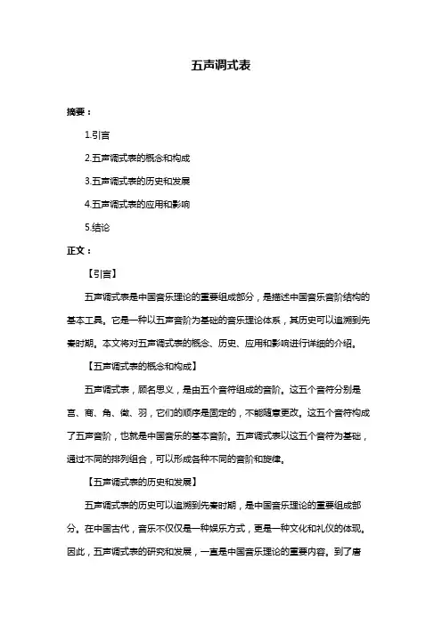 五声调式表