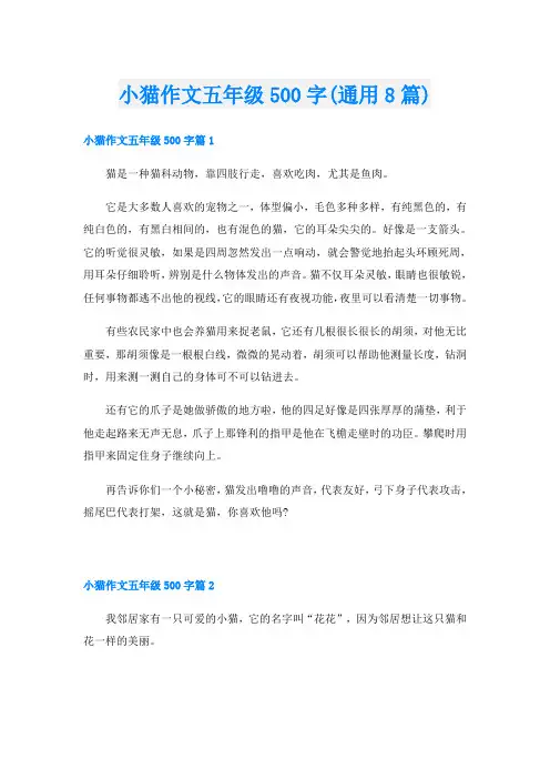 小猫作文五年级500字(通用8篇)