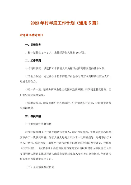 2023年村年度工作计划(通用5篇)