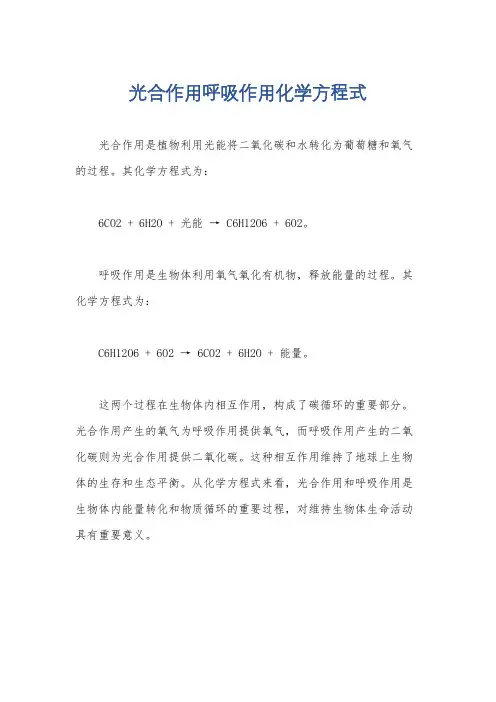 光合作用呼吸作用化学方程式