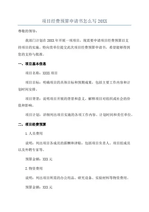 项目经费预算申请书怎么写20XX