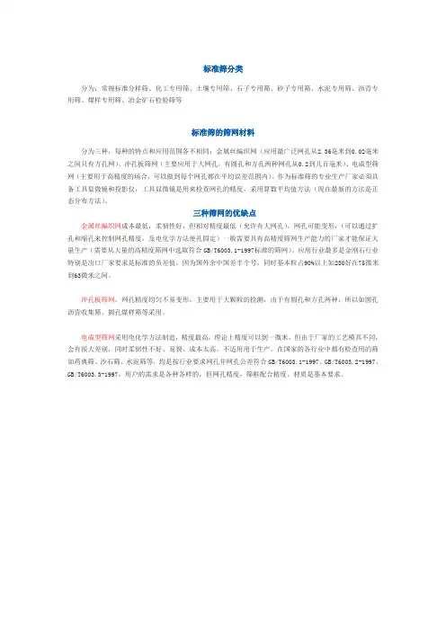 标准筛分类、筛网材料及几种材料的优缺点