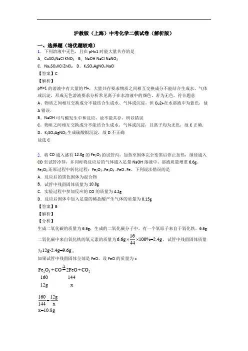 沪教版(上海)中考化学二模试卷(解析版)