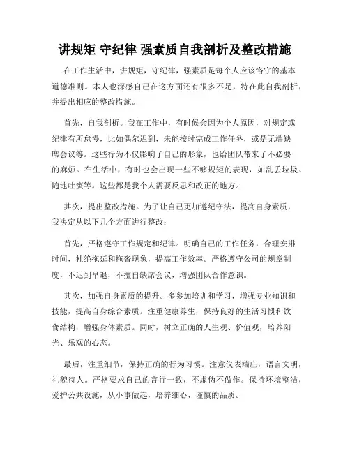 讲规矩 守纪律 强素质自我剖析及整改措施