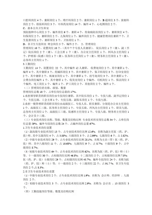 XXX卫生院岗位设置