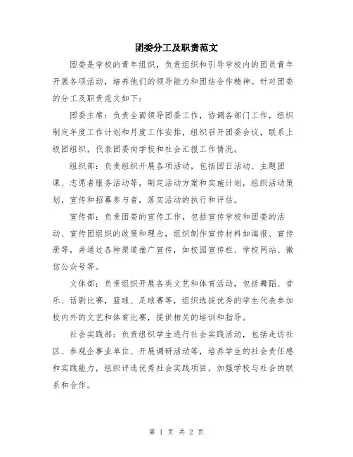 团委分工及职责范文
