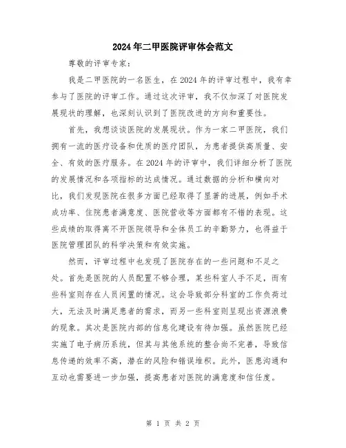 2024年二甲医院评审体会范文