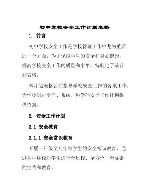 初中学校安全工作计划表格