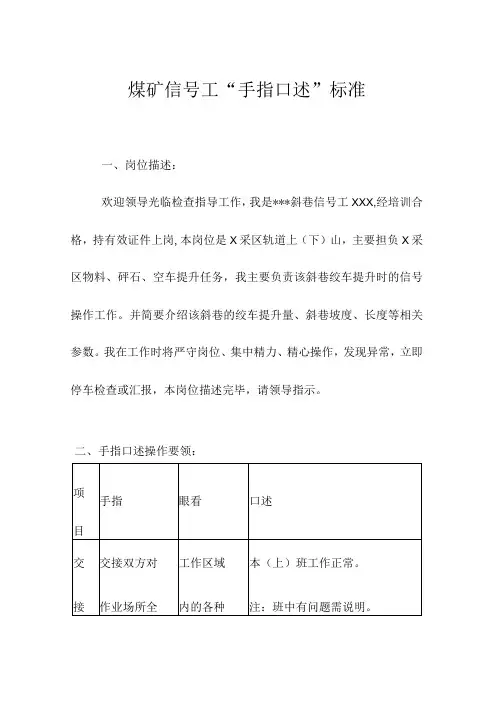 煤矿信号工“手指口述”标准