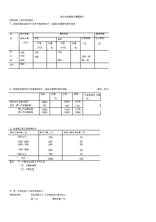 统计学试题库计算题部分