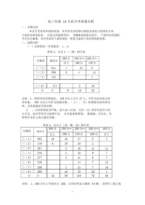 高三年级十月份月考质量分析