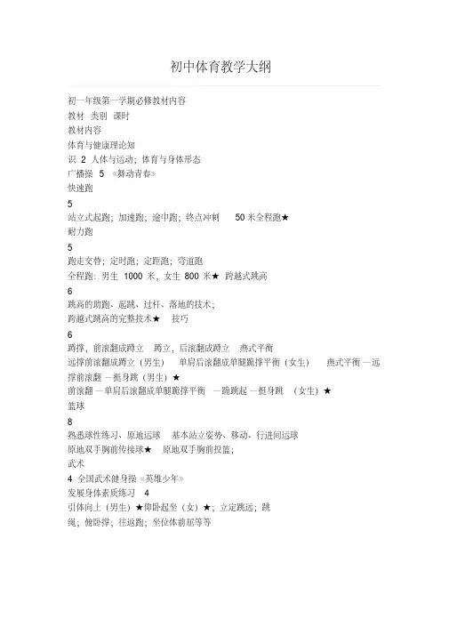 初中体育教学大纲