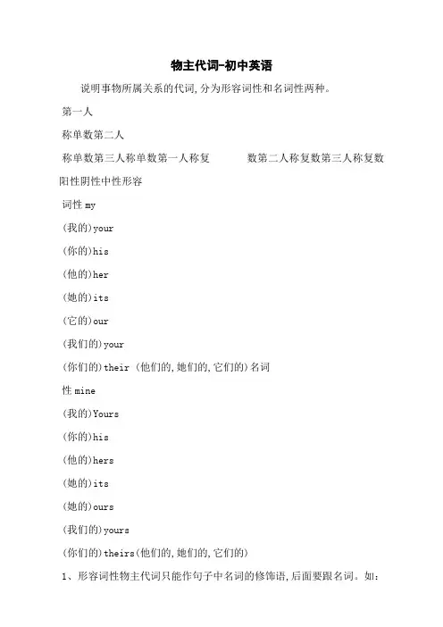 物主代词-初中英语