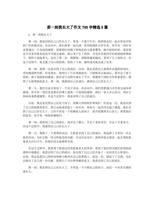 那一刻我长大了作文700字精选5篇