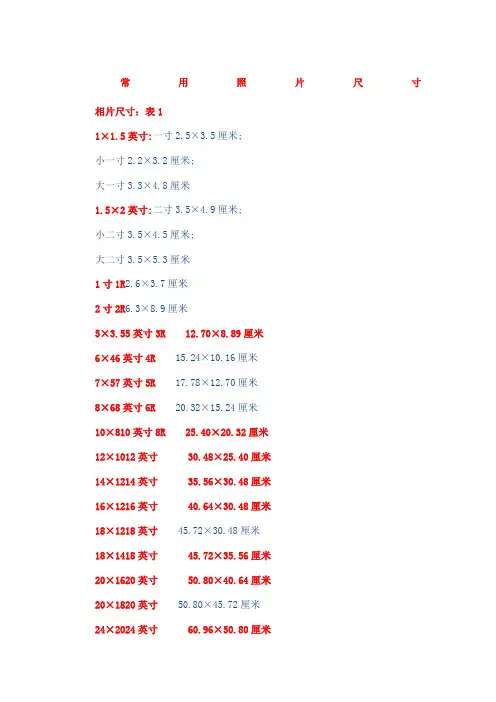 常用照片尺寸寸寸证件照洗照片