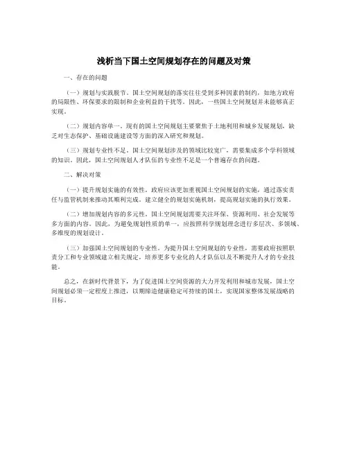 浅析当下国土空间规划存在的问题及对策