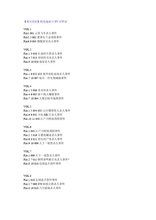 柯南漫画与tv对照表