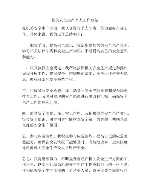 机关安全生产个人工作总结