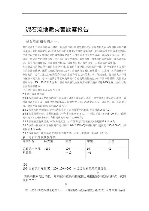 泥石流地质灾害勘察报告