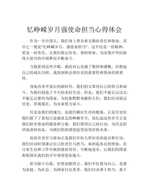 忆峥嵘岁月强使命担当心得体会