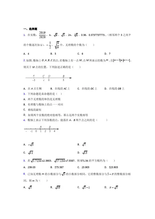 沙市中学七年级数学下册第六章【实数】测试题(提高培优)