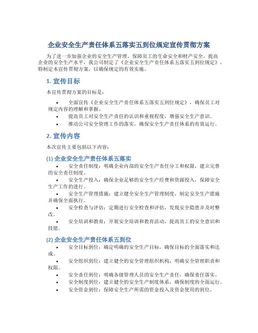 《企业安全生产责任体系五落实五到位规定》宣传贯彻方案