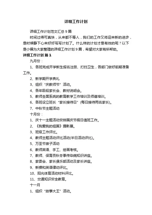 详细工作计划