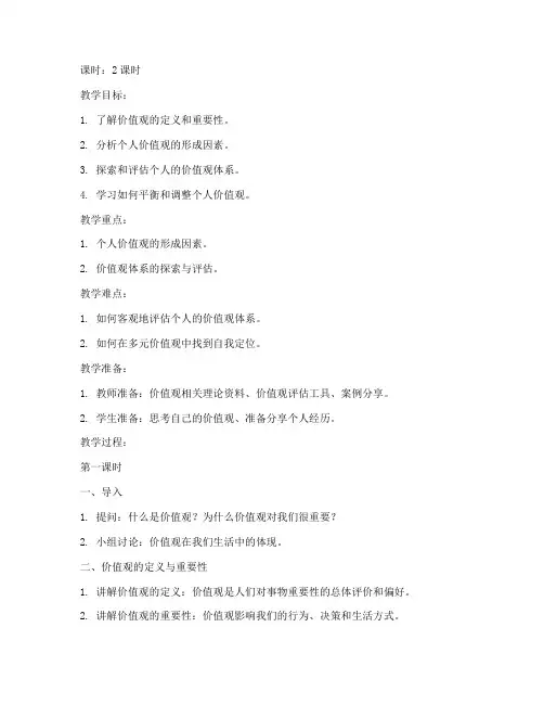 大学生价值观探索课堂教案