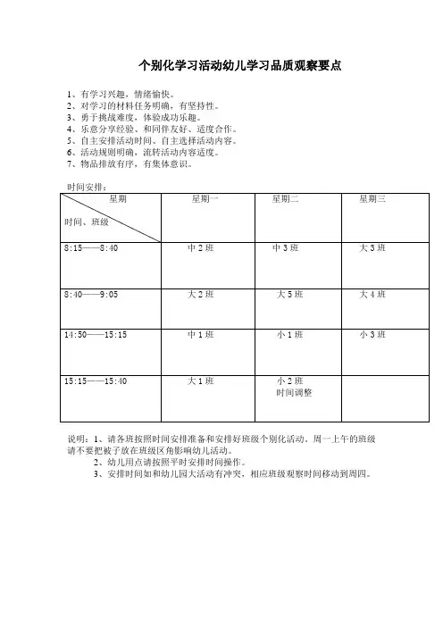 个别化学习活动幼儿学习品质观察要点