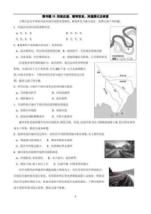 2020年高考地理微专题15  河流改道、裁弯取直、河道渠化及恢复