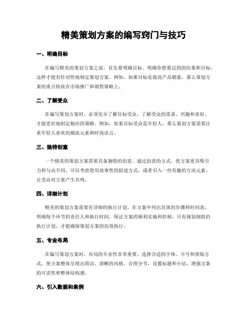 精美策划方案的编写窍门与技巧