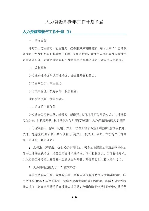 人力资源部新年工作计划6篇