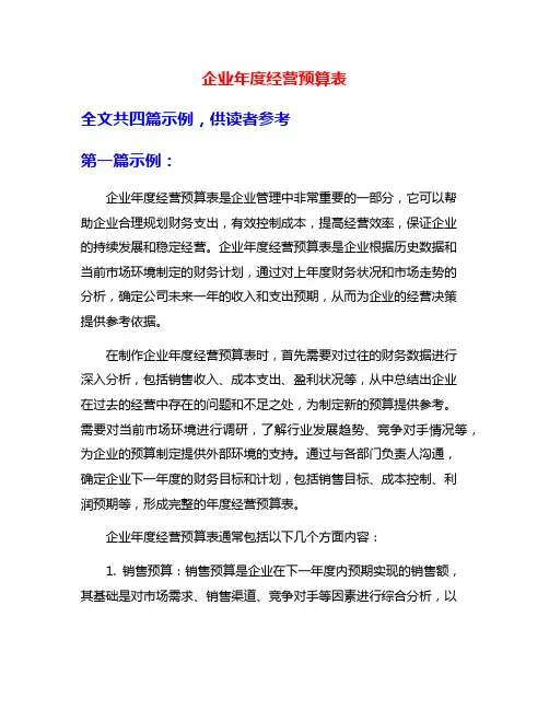 企业年度经营预算表