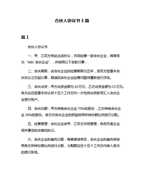 合伙人协议书5篇
