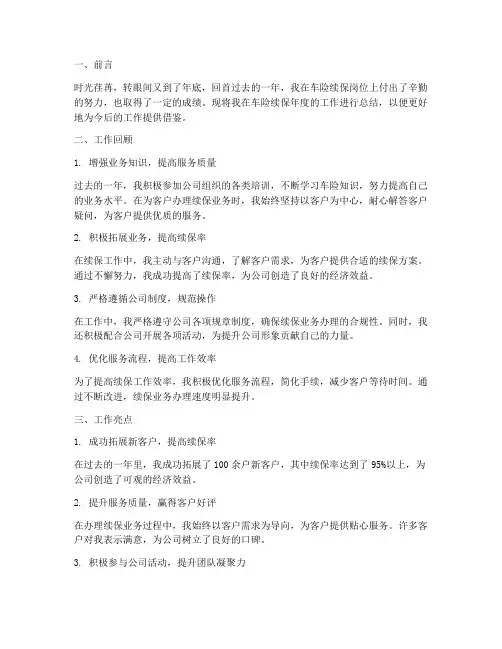 车险续保年度个人总结范文