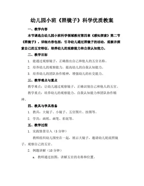 幼儿园小班《照镜子》科学优质教案