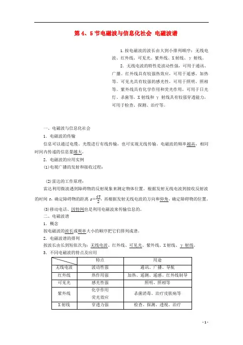 高中物理第十四章电磁波第45节电磁波与信息化社会电磁波谱讲义含解析新人教版选修3_4