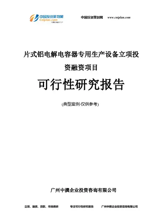 片式铝电解电容器专用生产设备融资投资立项项目可行性研究报告(中撰咨询)
