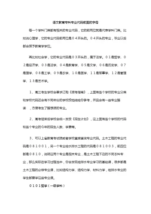 语文教育专科专业代码前面的字母