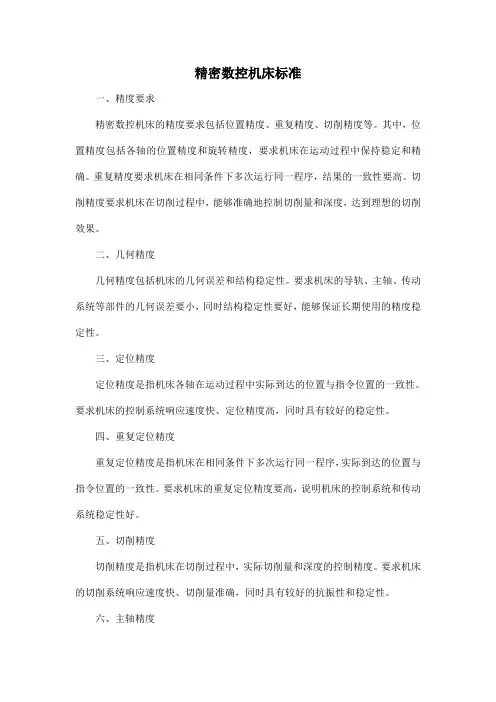 精密数控机床标准