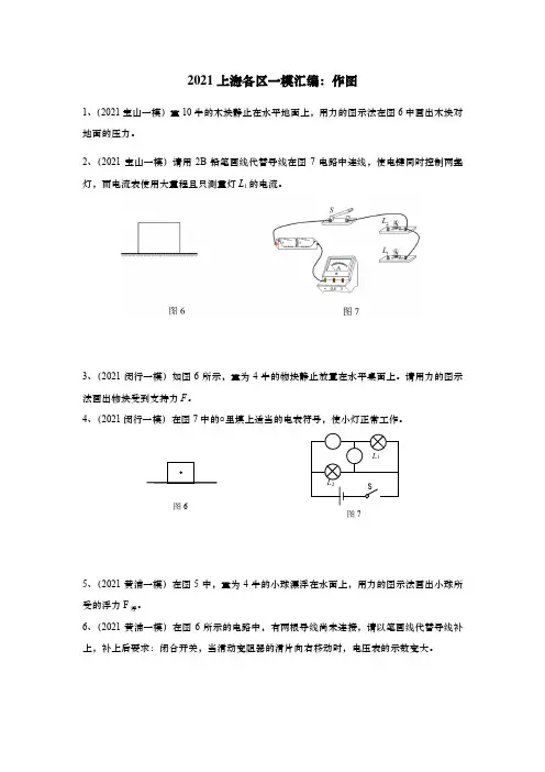 2021年上海初三中考物理一模汇编：03作图(含评分标准)