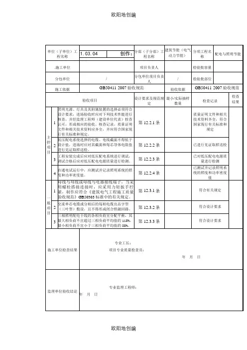 配电与照明节能检验批质量验收记录之欧阳地创编