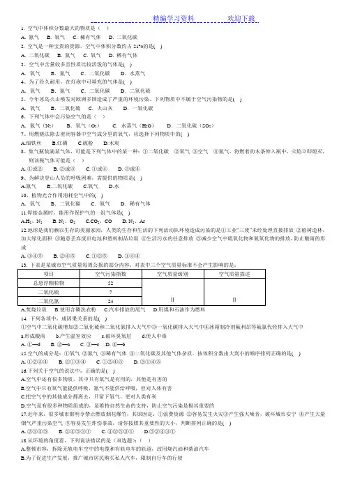 初三化学空气练习题及答案